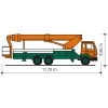 Side view of the truck stage T 42 KA with dimensions drawn