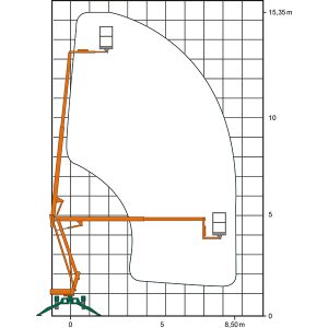 Diagrama de la plataforma de trabajo del remolque AGT 15 con dimensiones