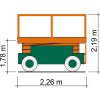 Vederea vehiculului cu dimensiunile benzii de lucru foarfece SB 10-0,7 E II