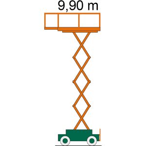 Diagram van het schaarplatform SB 10-0,7 E met vermelding van de werkhoogte