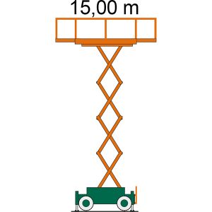 Diagrama de plataforma de andamio SB 15-2,3 AS II con indicación de altura de trabajo