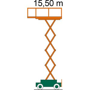 Work diagram of the SB 15,5-1,8 E lifting platform with dimensions