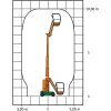 Diagrama de trabalho com dimensões da plataforma de trabalho telescópica articulada SGT 10 E III