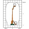 Werkdiagram met afmetingen van het SGT 10 E III scharnierend telescopisch werkplatform